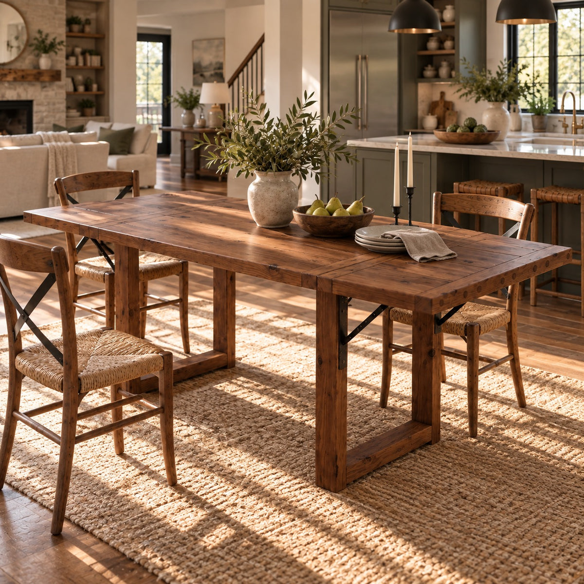AURELIA Walnut Colour Solid Wood Extendable Dining Table with Folding Ends | Rustic Farmhouse Foldable Table