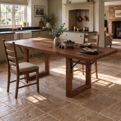AURELIA Walnut Colour Solid Wood Extendable Dining Table with Folding Ends | Rustic Farmhouse Foldable Table