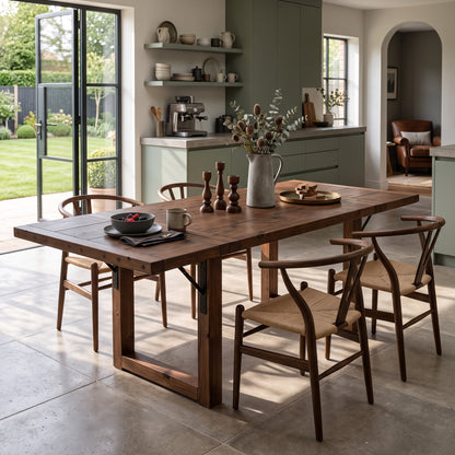 AURELIA Walnut Colour Solid Wood Extendable Dining Table with Folding Ends | Rustic Farmhouse Foldable Table