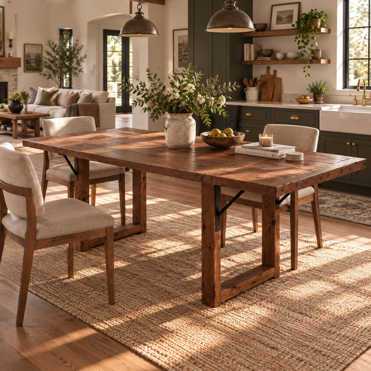 AURELIA Walnut Colour Solid Wood Extendable Dining Table with Folding Ends | Rustic Farmhouse Foldable Table