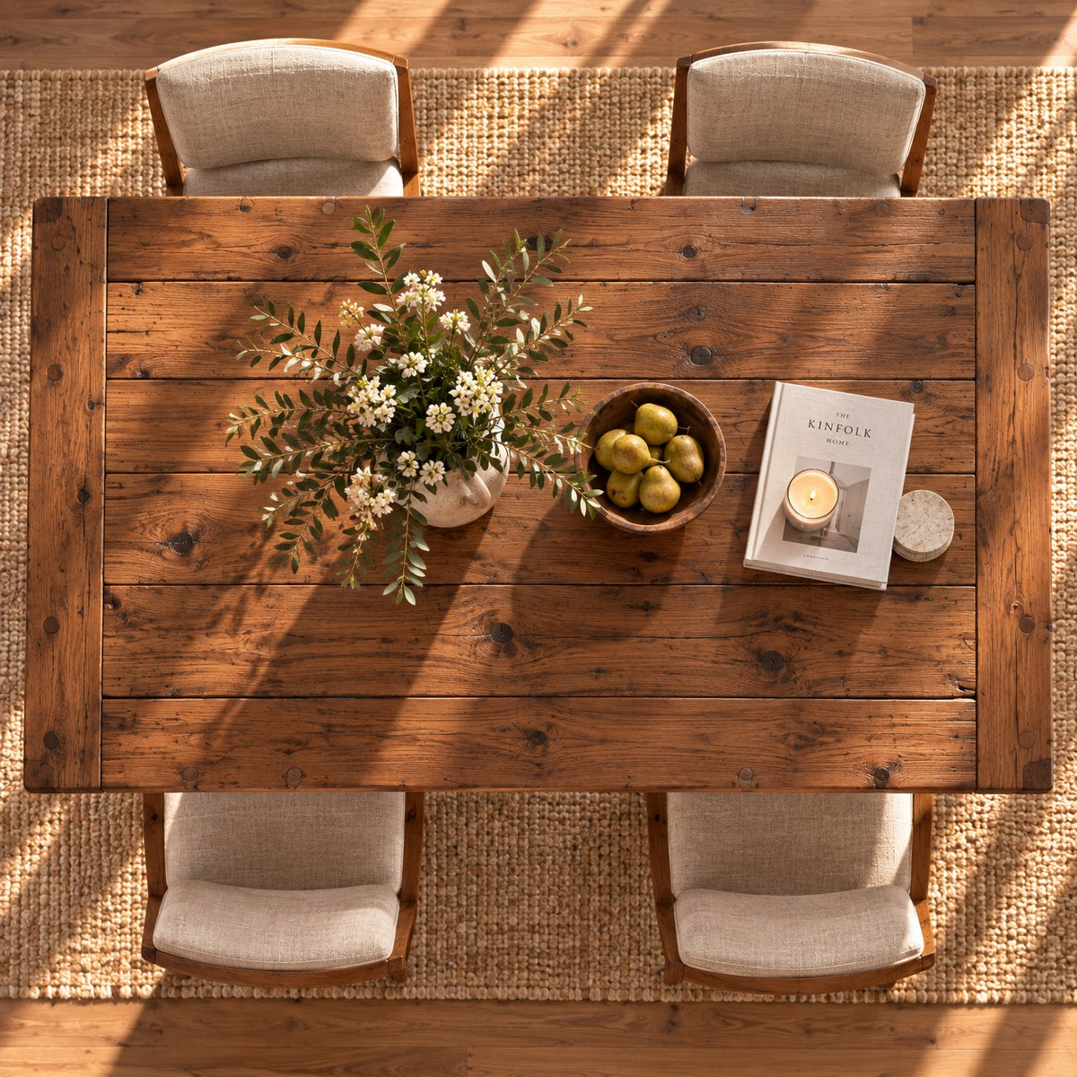 AURELIA Walnut Colour Solid Wood Extendable Dining Table with Folding Ends | Rustic Farmhouse Foldable Table