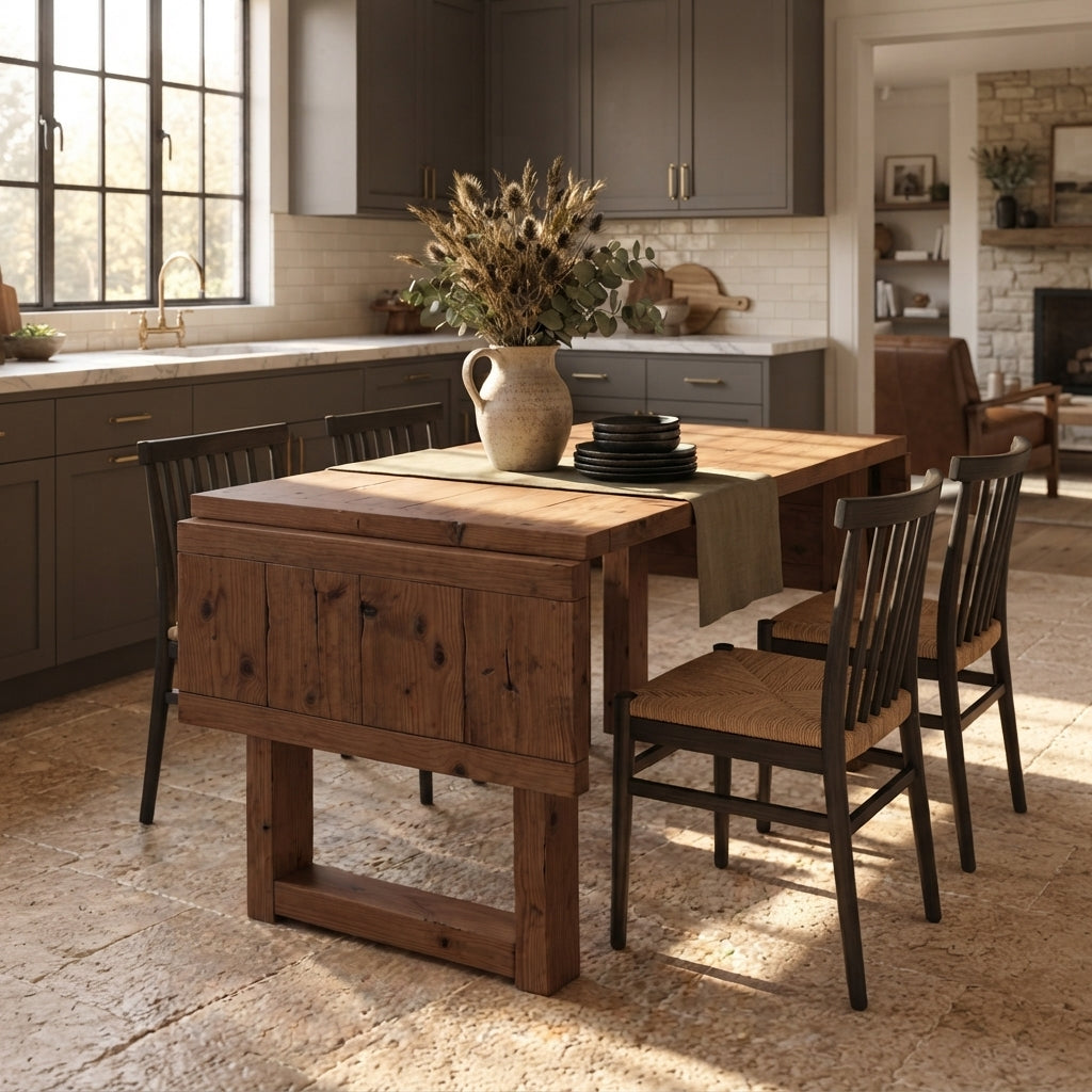 AURELIA Walnut Colour Solid Wood Extendable Dining Table with Folding Ends | Rustic Farmhouse Foldable Table