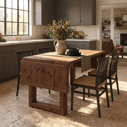 AURELIA Walnut Colour Solid Wood Extendable Dining Table with Folding Ends | Rustic Farmhouse Foldable Table
