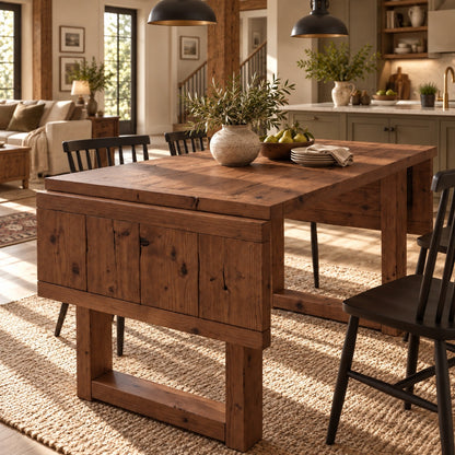 AURELIA Walnut Colour Solid Wood Extendable Dining Table with Folding Ends | Rustic Farmhouse Foldable Table