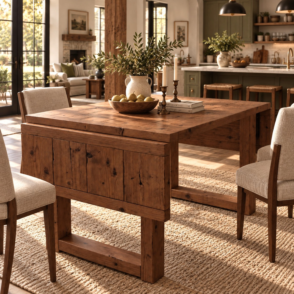 AURELIA Walnut Colour Solid Wood Extendable Dining Table with Folding Ends | Rustic Farmhouse Foldable Table