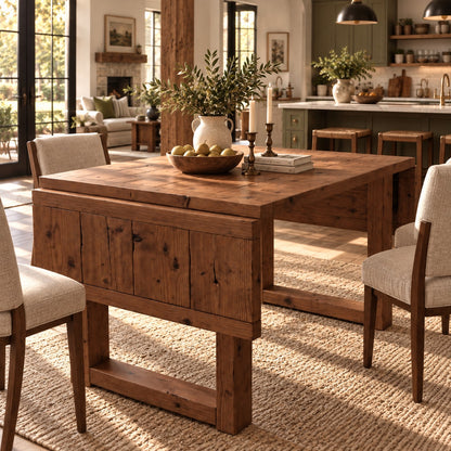 AURELIA Walnut Colour Solid Wood Extendable Dining Table with Folding Ends | Rustic Farmhouse Foldable Table