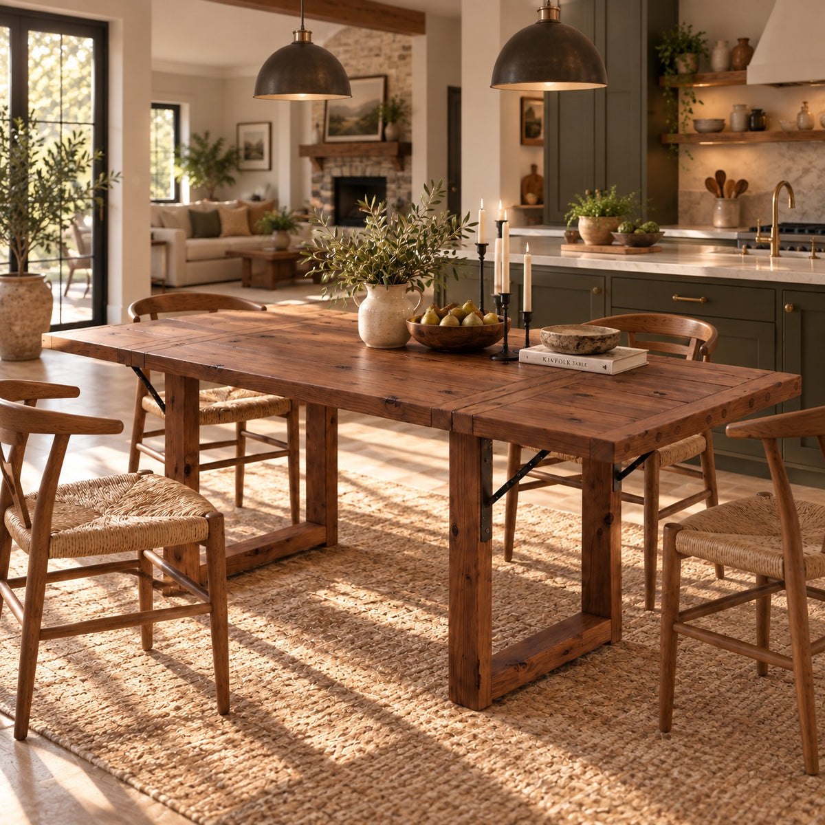 AURELIA Walnut Colour Solid Wood Extendable Dining Table with Folding Ends | Rustic Farmhouse Foldable Table