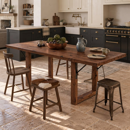 AURELIA Walnut Colour Solid Wood Extendable Dining Table with Folding Ends | Rustic Farmhouse Foldable Table