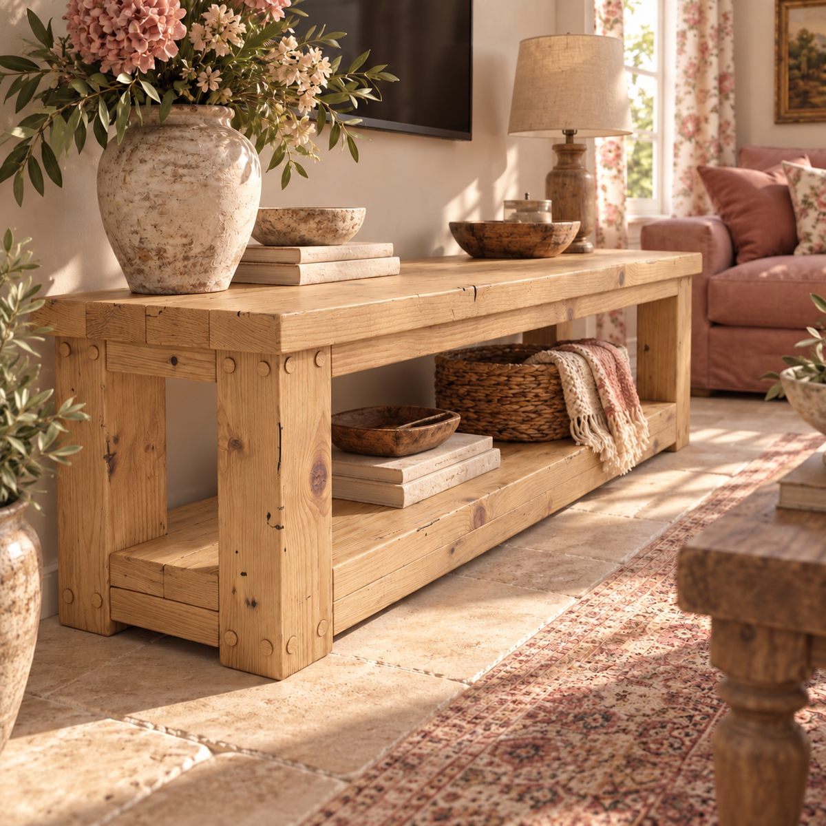 POLO Light Oak Colour TV Unit Solid Wood Console Table