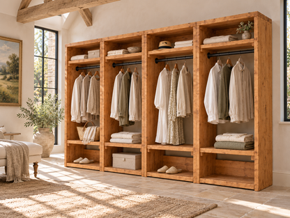 BEAUMONT Solid Wood Wardrobe With Bottom Shelf – Open Wardrobe, Rustic Scandinavian Design