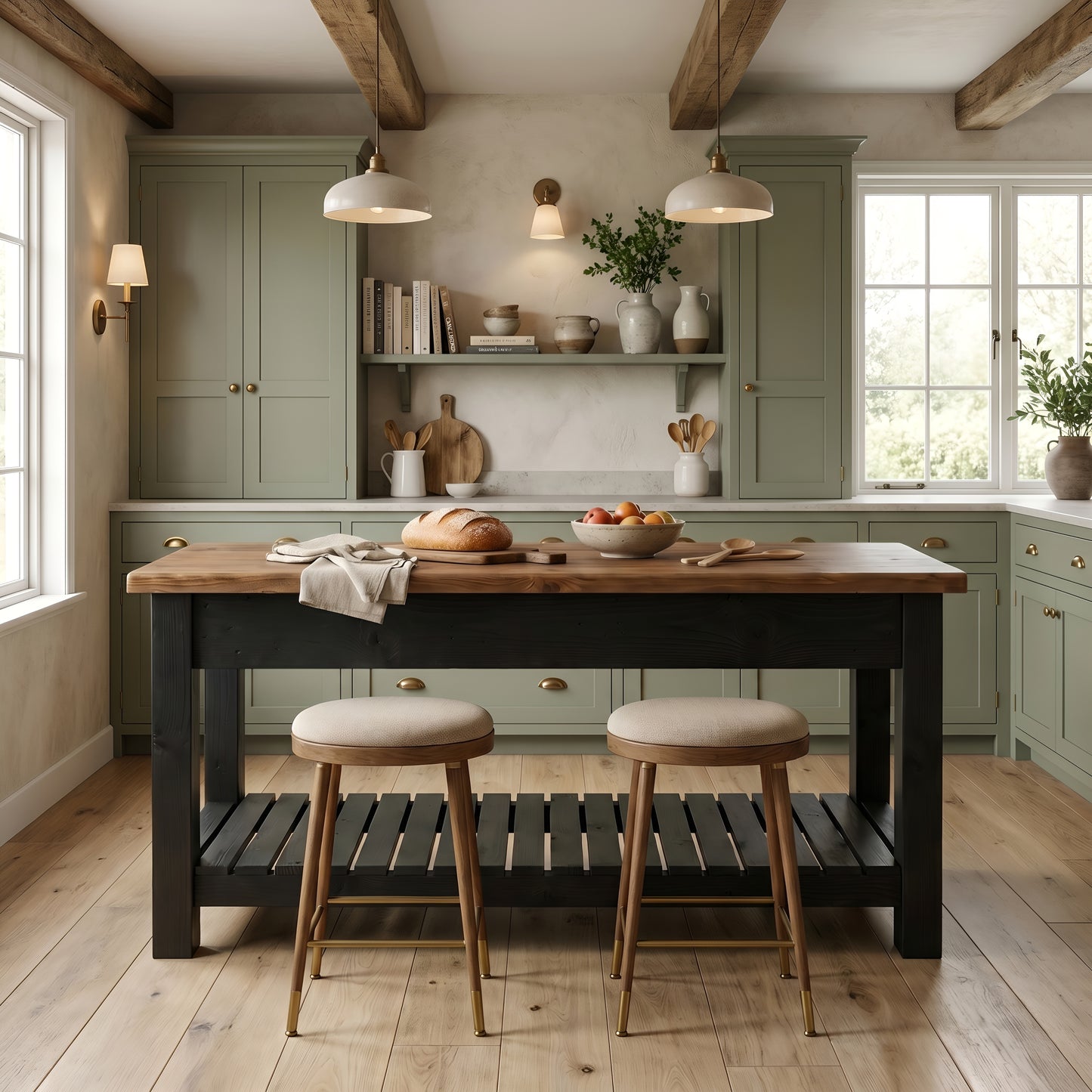 IRONSTEAD Mixed Colour Kitchen Island / Breakfast Bar / Rustic Cart and Island Black Carcass