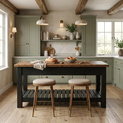 IRONSTEAD Mixed Colour Kitchen Island / Breakfast Bar / Rustic Cart and Island Black Carcass