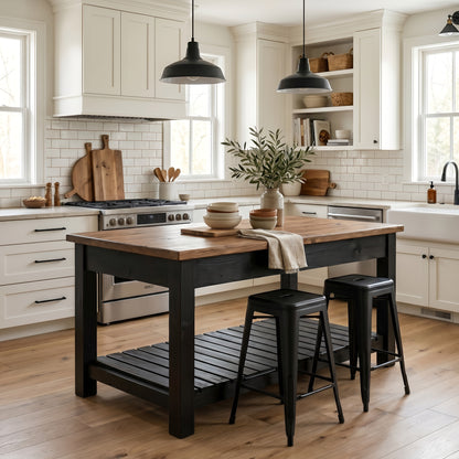 IRONSTEAD Mixed Colour Kitchen Island / Breakfast Bar / Rustic Cart and Island Black Carcass