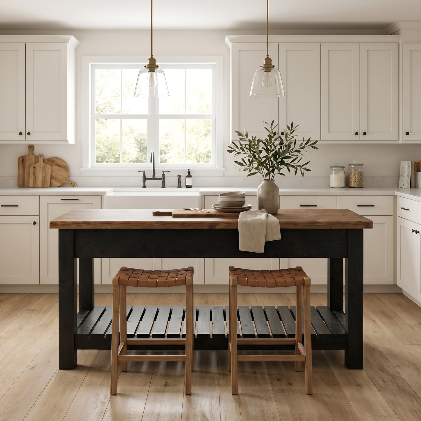 IRONSTEAD Mixed Colour Kitchen Island / Breakfast Bar / Rustic Cart and Island Black Carcass