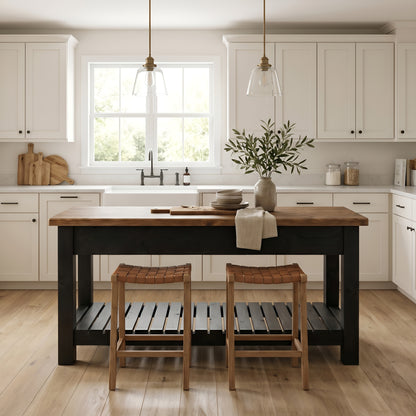 IRONSTEAD Mixed Colour Kitchen Island / Breakfast Bar / Rustic Cart and Island Black Carcass