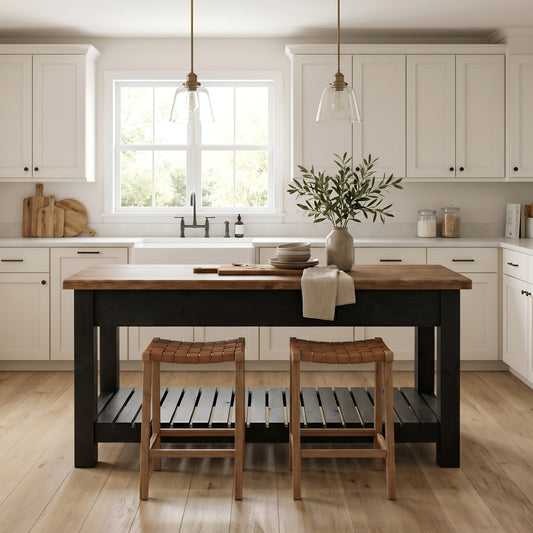 IRONSTEAD Mixed Colour Kitchen Island / Breakfast Bar / Rustic Cart and Island Black Carcass