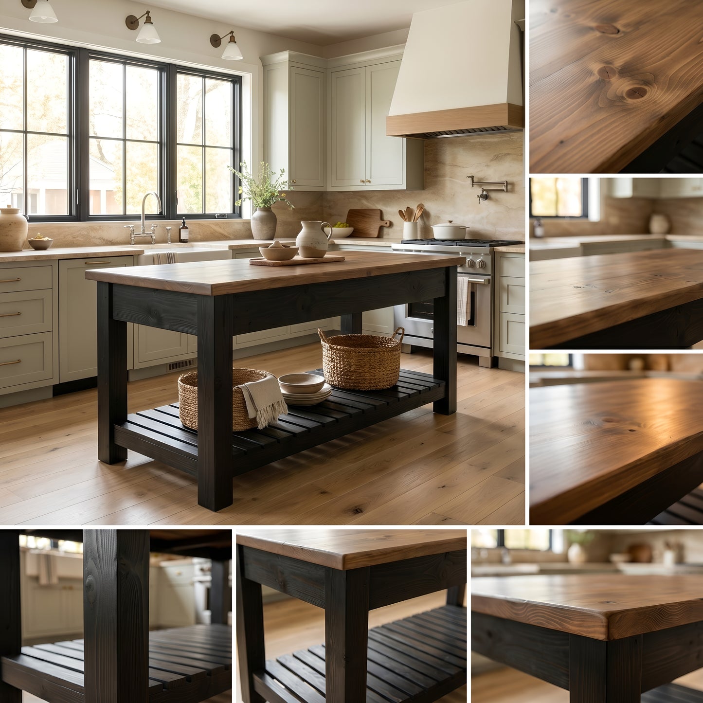 IRONSTEAD Mixed Colour Kitchen Island / Breakfast Bar / Rustic Cart and Island Black Carcass