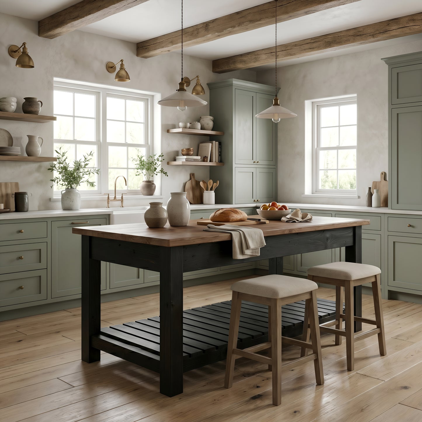 IRONSTEAD Mixed Colour Kitchen Island / Breakfast Bar / Rustic Cart and Island Black Carcass