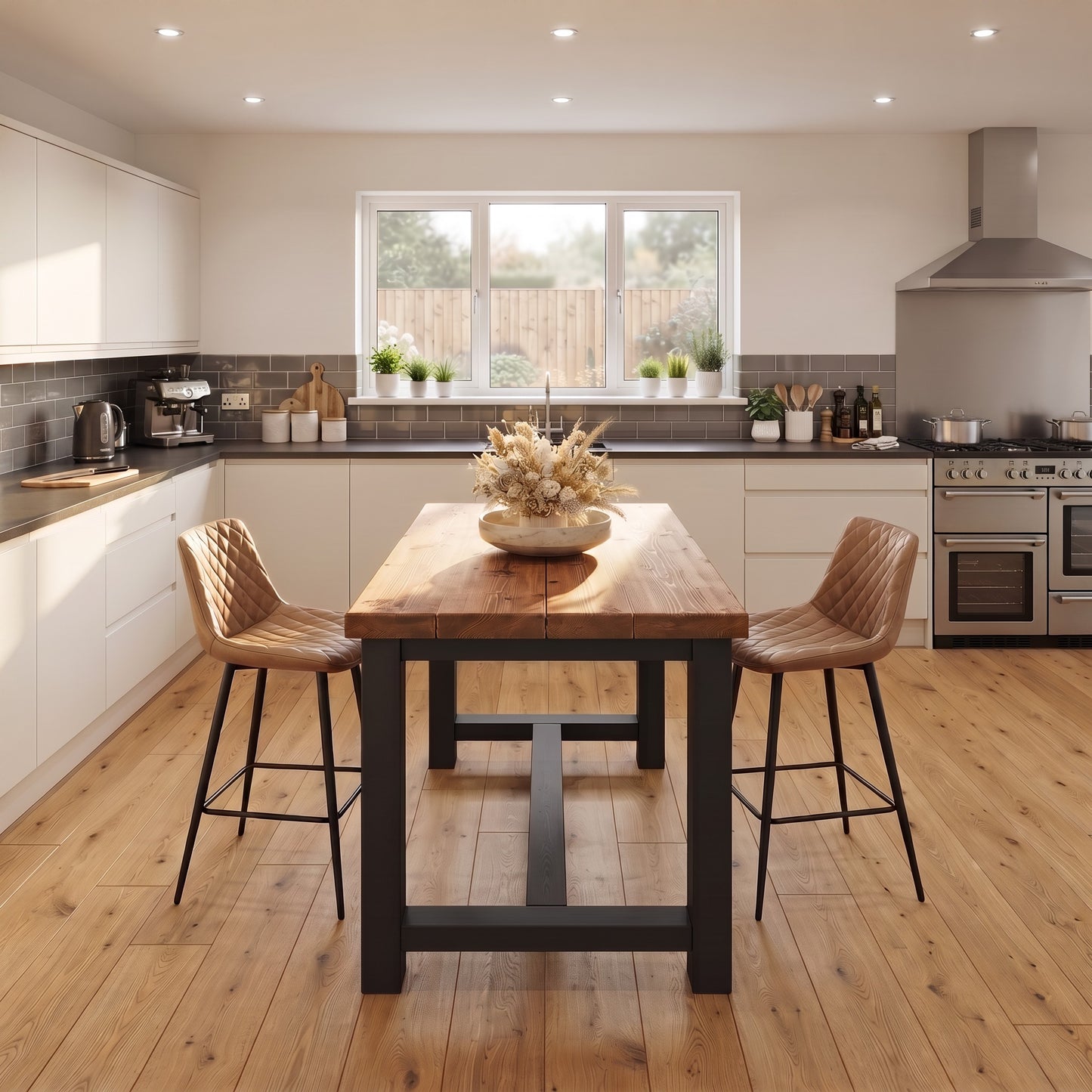 HAZEL Black Island Solid Wood Kitchen Island With Shelf / Breakfast Bar