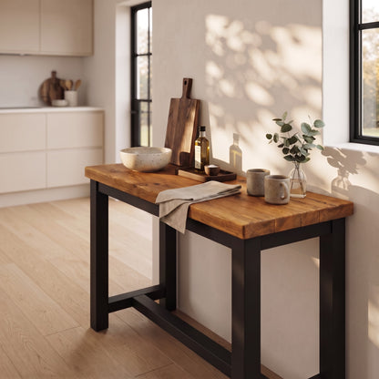 HAZEL Black Island Solid Wood Kitchen Island With Shelf / Breakfast Bar