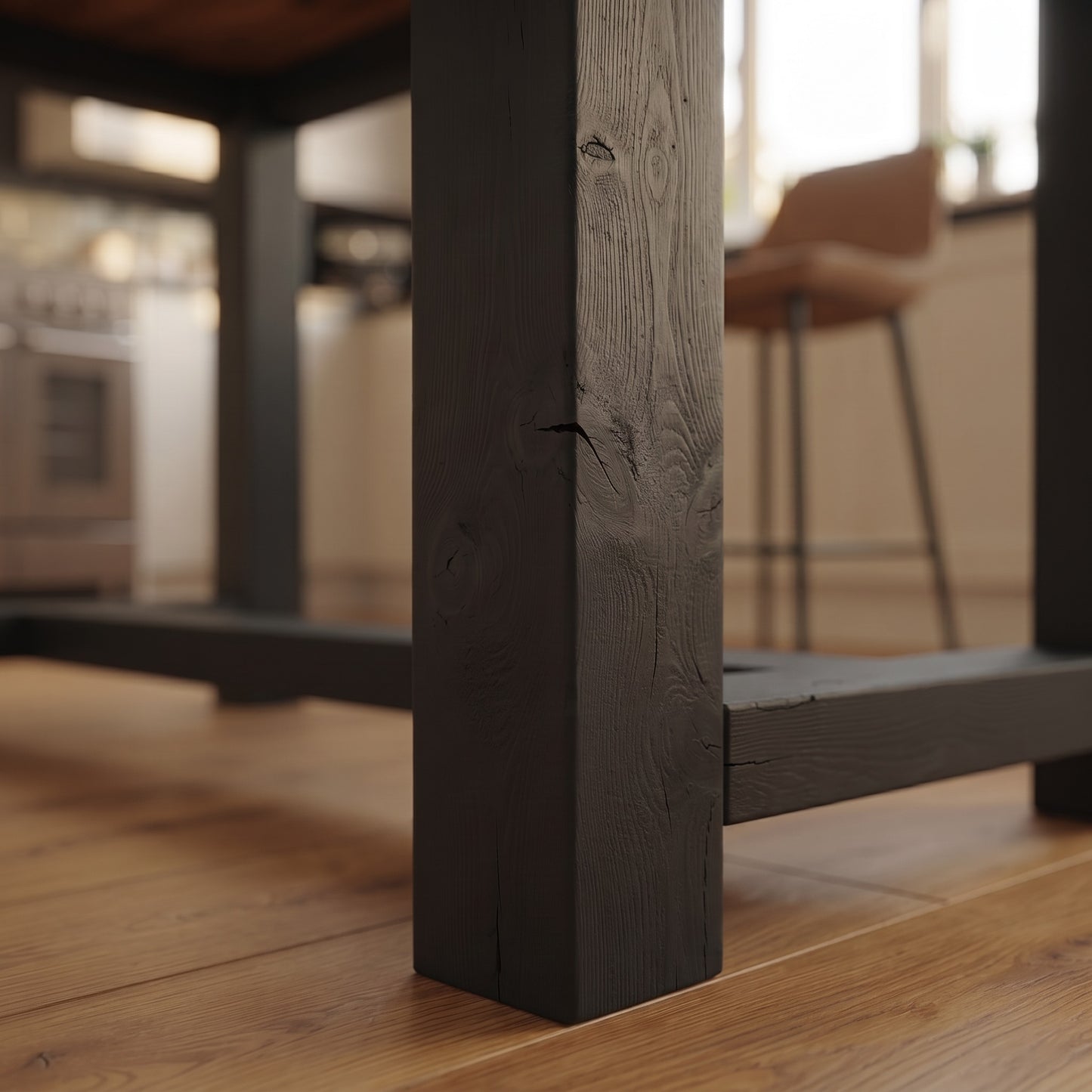 HAZEL Black Island Solid Wood Kitchen Island With Shelf / Breakfast Bar