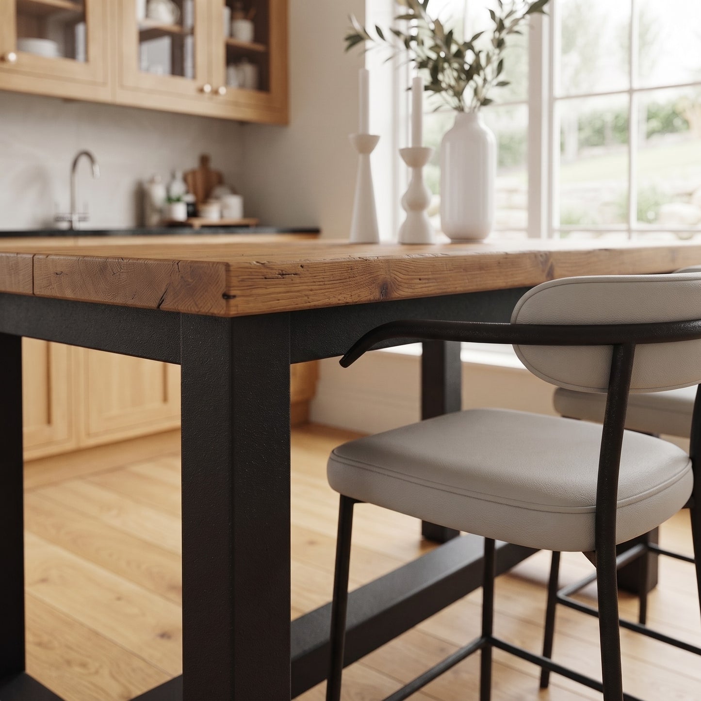 HAZEL Black Island Solid Wood Kitchen Island With Shelf / Breakfast Bar