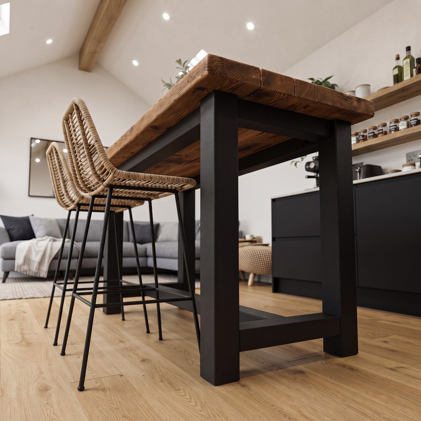 HAZEL Black Island Solid Wood Kitchen Island With Shelf / Breakfast Bar