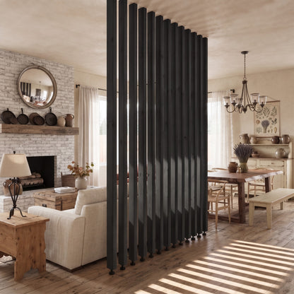 220cm High Black Slatted Room Divider / Solid Wood Floor to Ceiling / Timber Partition