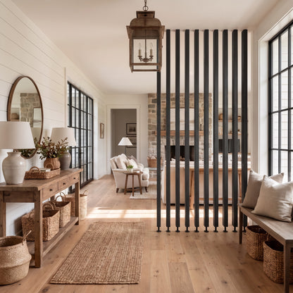 220cm High Black Slatted Room Divider / Solid Wood Floor to Ceiling / Timber Partition