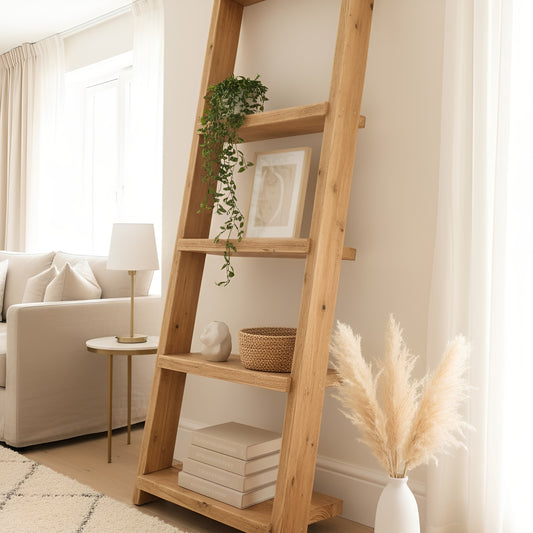 Solid Wood Ladder Bookshelf – Modern Farmhouse Bohemian Style