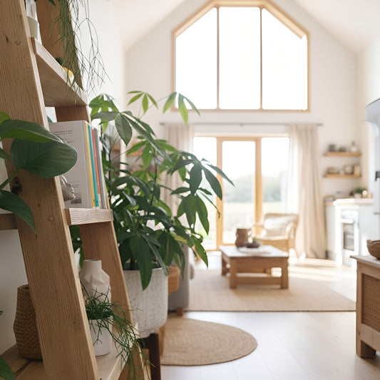 Solid Wood Ladder Bookshelf – Modern Farmhouse Bohemian Style