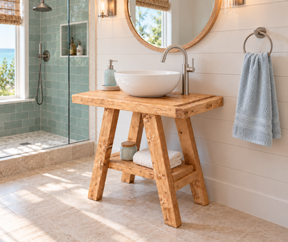 BORA Light Oak Colour Wooden Vanity and Shelf Storage | Tribe Joinery
