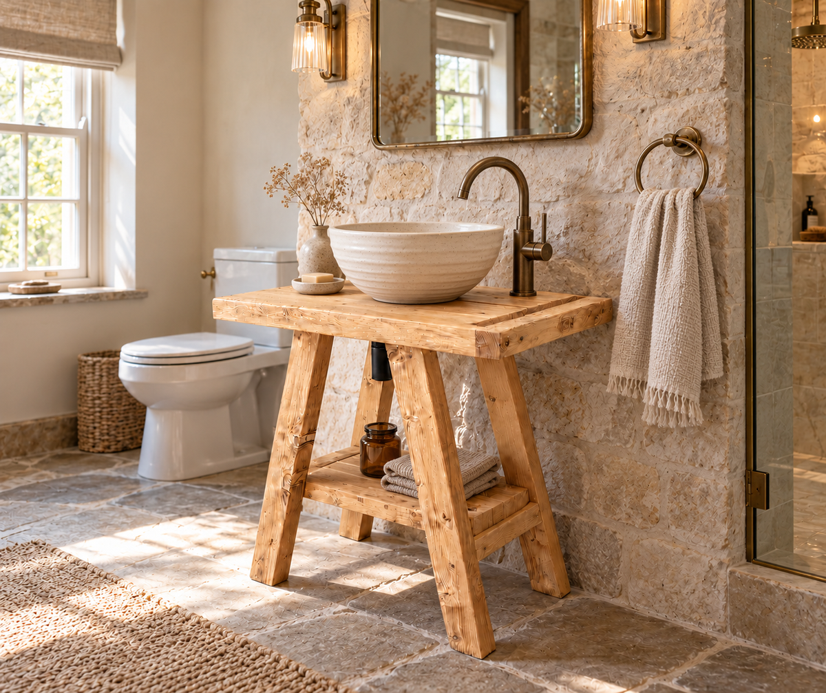 BORA Light Oak Colour Wooden Vanity and Shelf Storage | Tribe Joinery