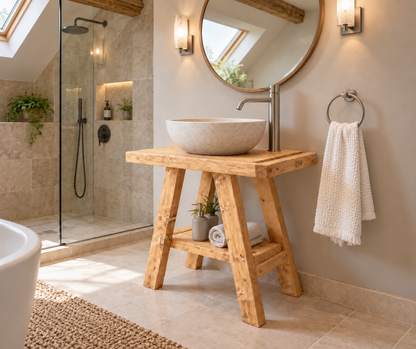 BORA Light Oak Colour Wooden Vanity and Shelf Storage | Tribe Joinery