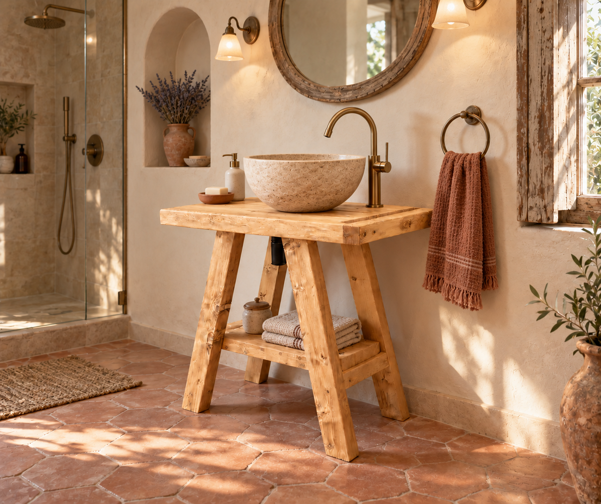 BORA Light Oak Colour Wooden Vanity and Shelf Storage | Tribe Joinery