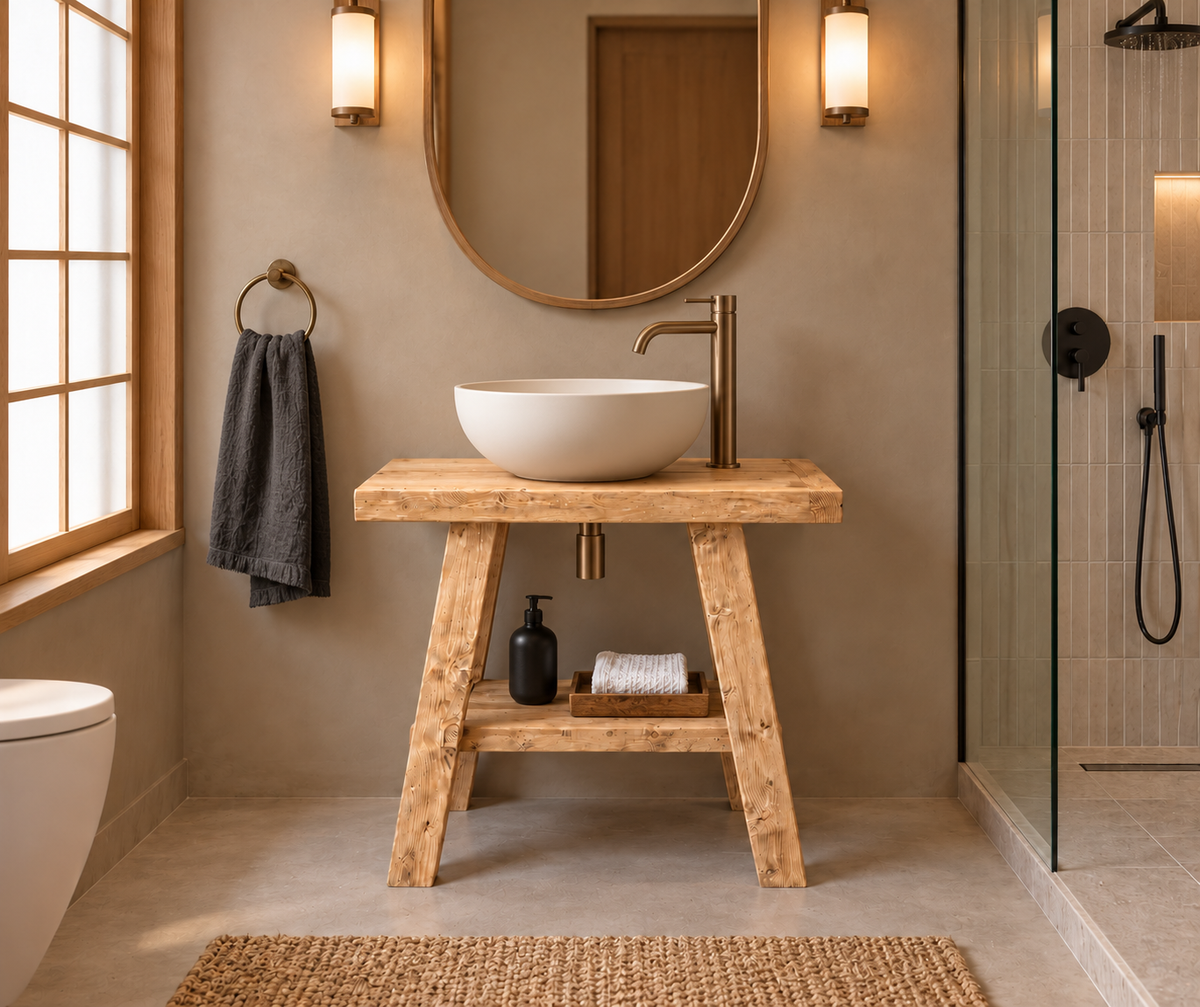 BORA Light Oak Colour Wooden Vanity and Shelf Storage | Tribe Joinery