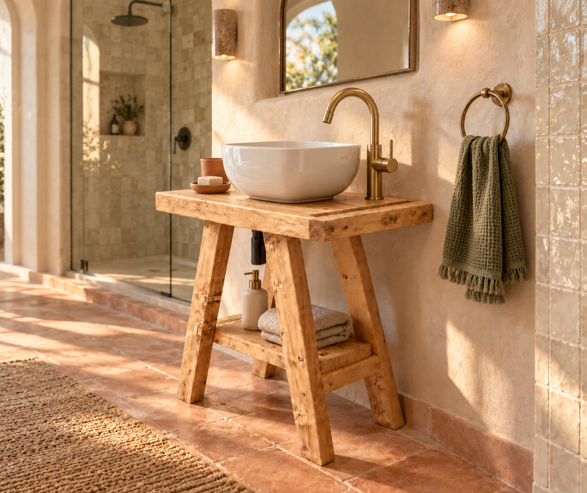 BORA Light Oak Colour Wooden Vanity and Shelf Storage | Tribe Joinery