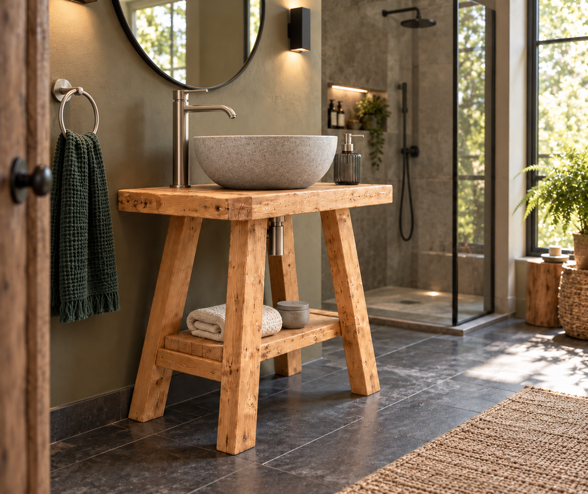 BORA Light Oak Colour Wooden Vanity and Shelf Storage | Tribe Joinery
