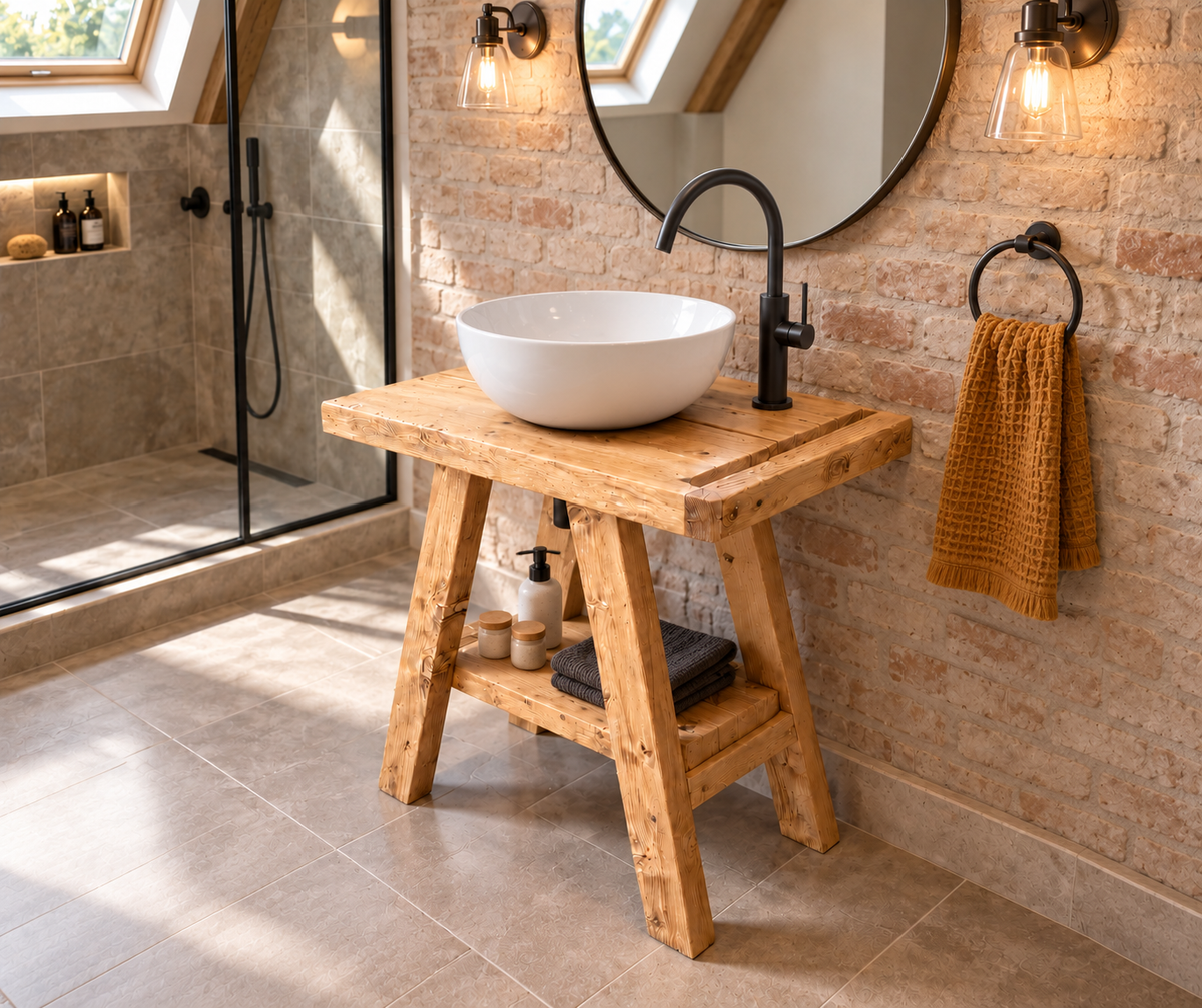 BORA Light Oak Colour Wooden Vanity and Shelf Storage | Tribe Joinery