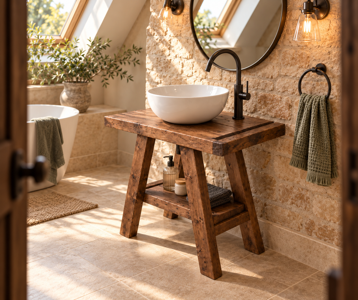 BORA Walnut Colour Wooden Vanity and Shelf Storage | Tribe Joinery