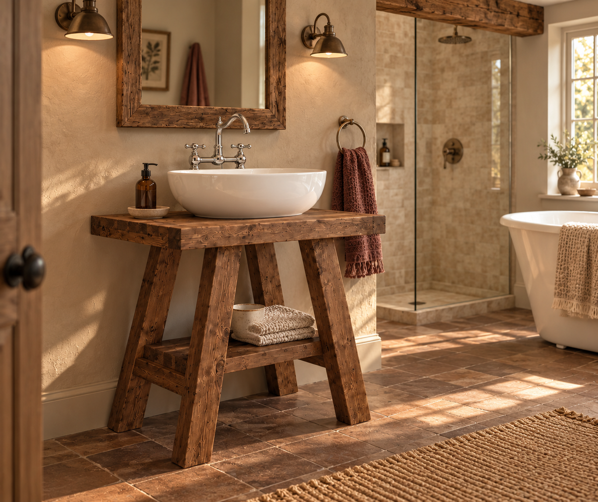 BORA Walnut Colour Wooden Vanity and Shelf Storage | Tribe Joinery