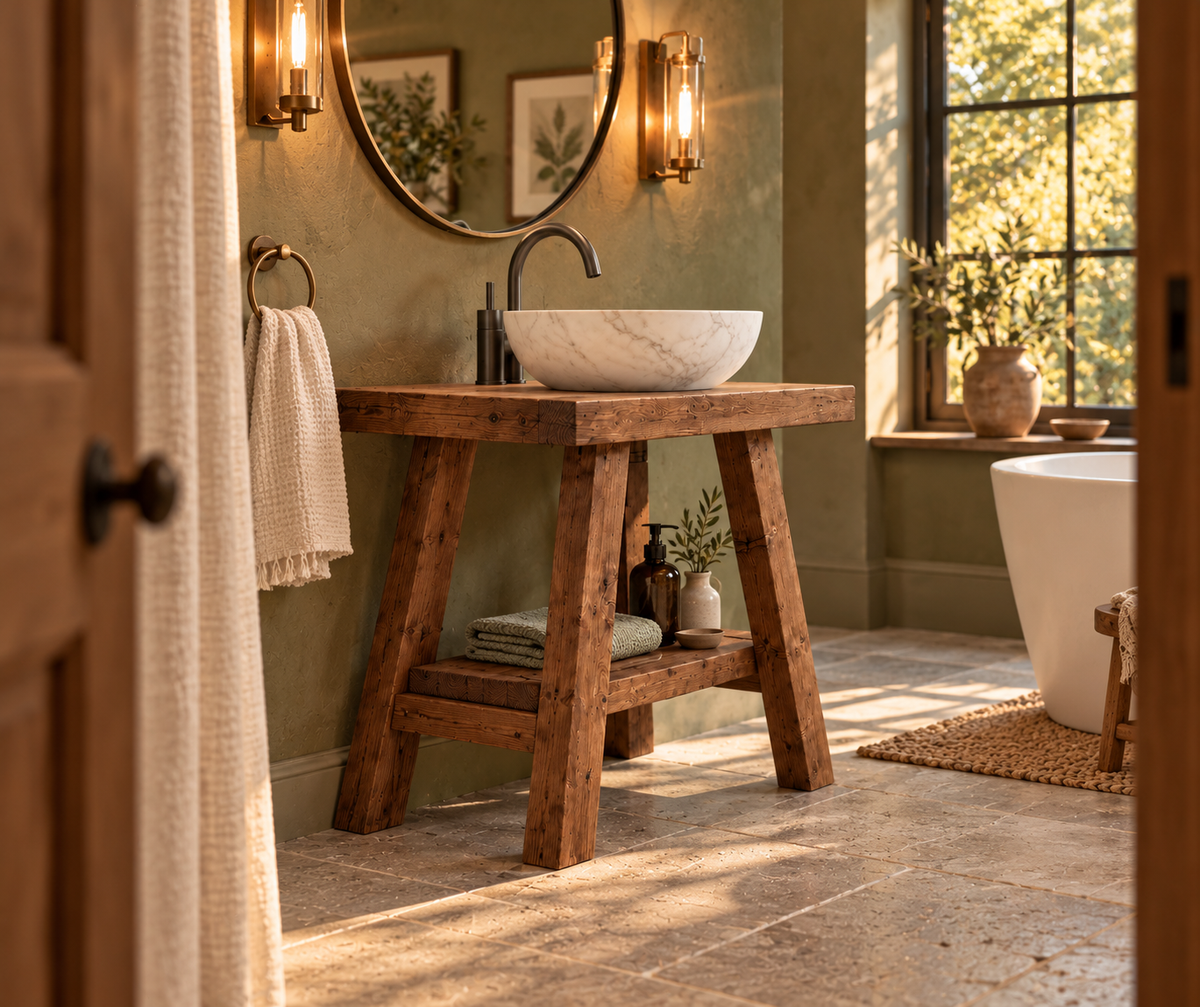 BORA Walnut Colour Wooden Vanity and Shelf Storage | Tribe Joinery