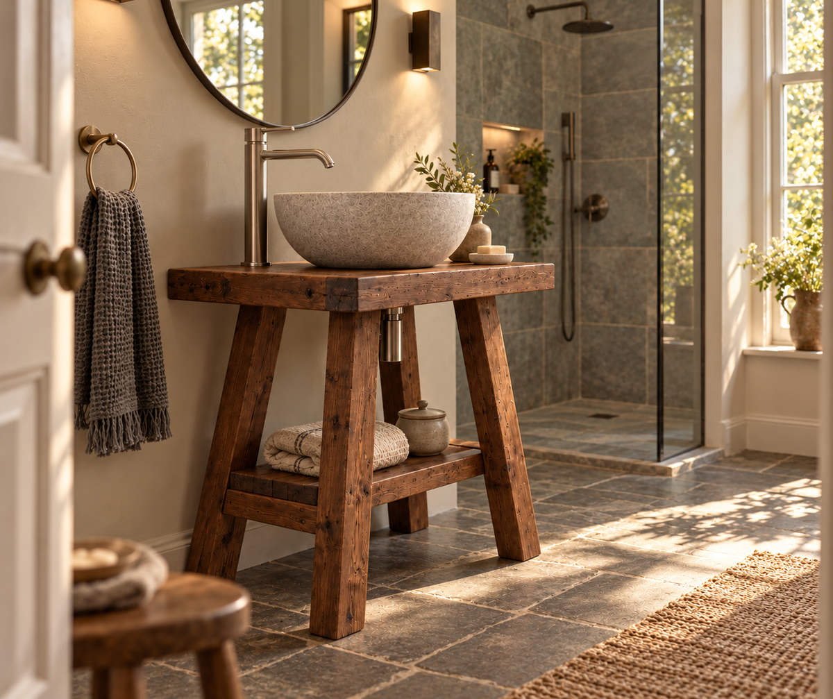BORA Walnut Colour Wooden Vanity and Shelf Storage | Tribe Joinery