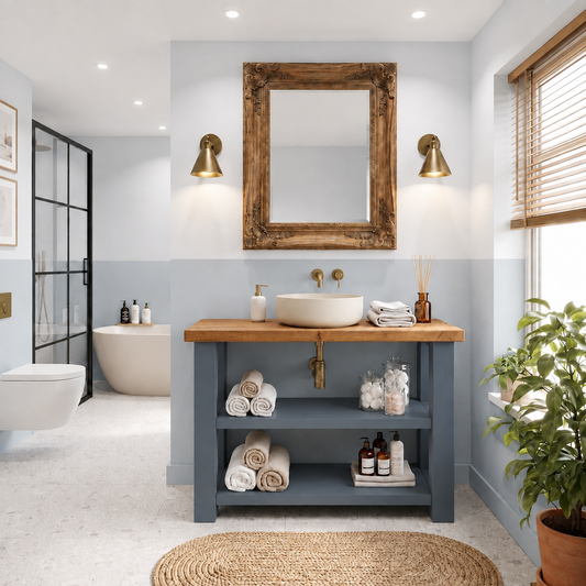 BRAMLEY Blue Colour Solid Wood Bathroom Vanity With Shelf