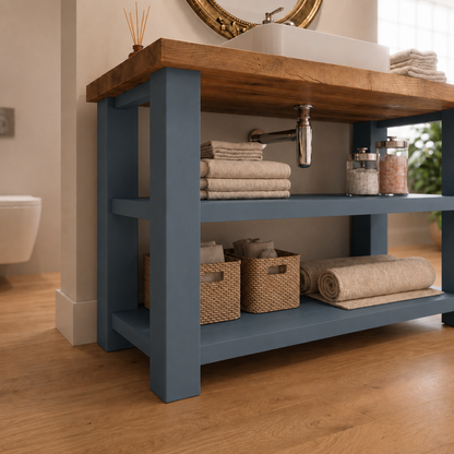 BRAMLEY Blue Colour Solid Wood Bathroom Vanity With Shelf