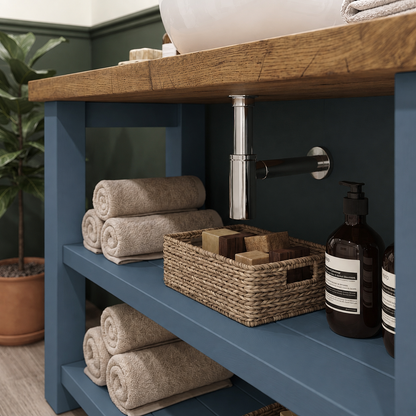 BRAMLEY Blue Colour Solid Wood Bathroom Vanity With Shelf