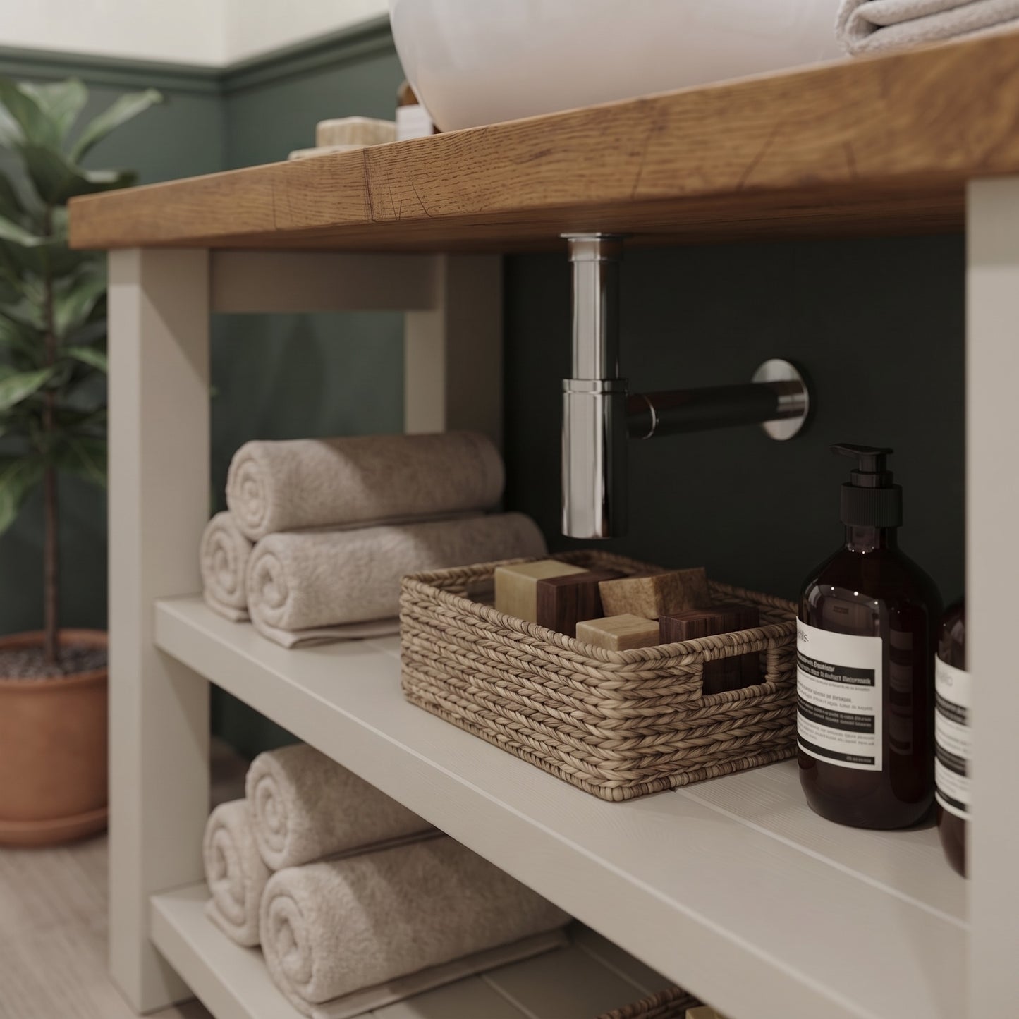BRAMLEY Cashmere Colour Solid Wood Bathroom Vanity With Shelf