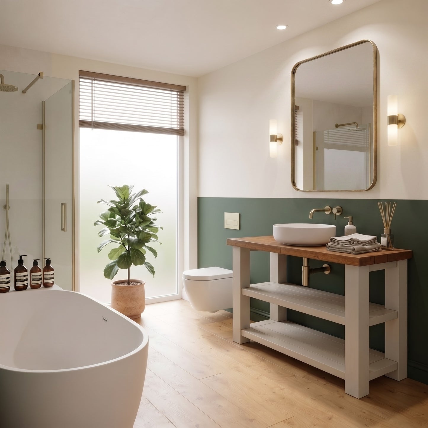 BRAMLEY Cashmere Colour Solid Wood Bathroom Vanity With Shelf