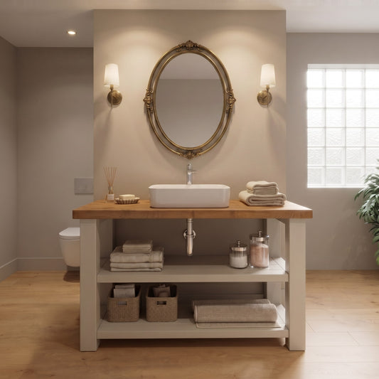 BRAMLEY Cashmere Colour Solid Wood Bathroom Vanity With Shelf