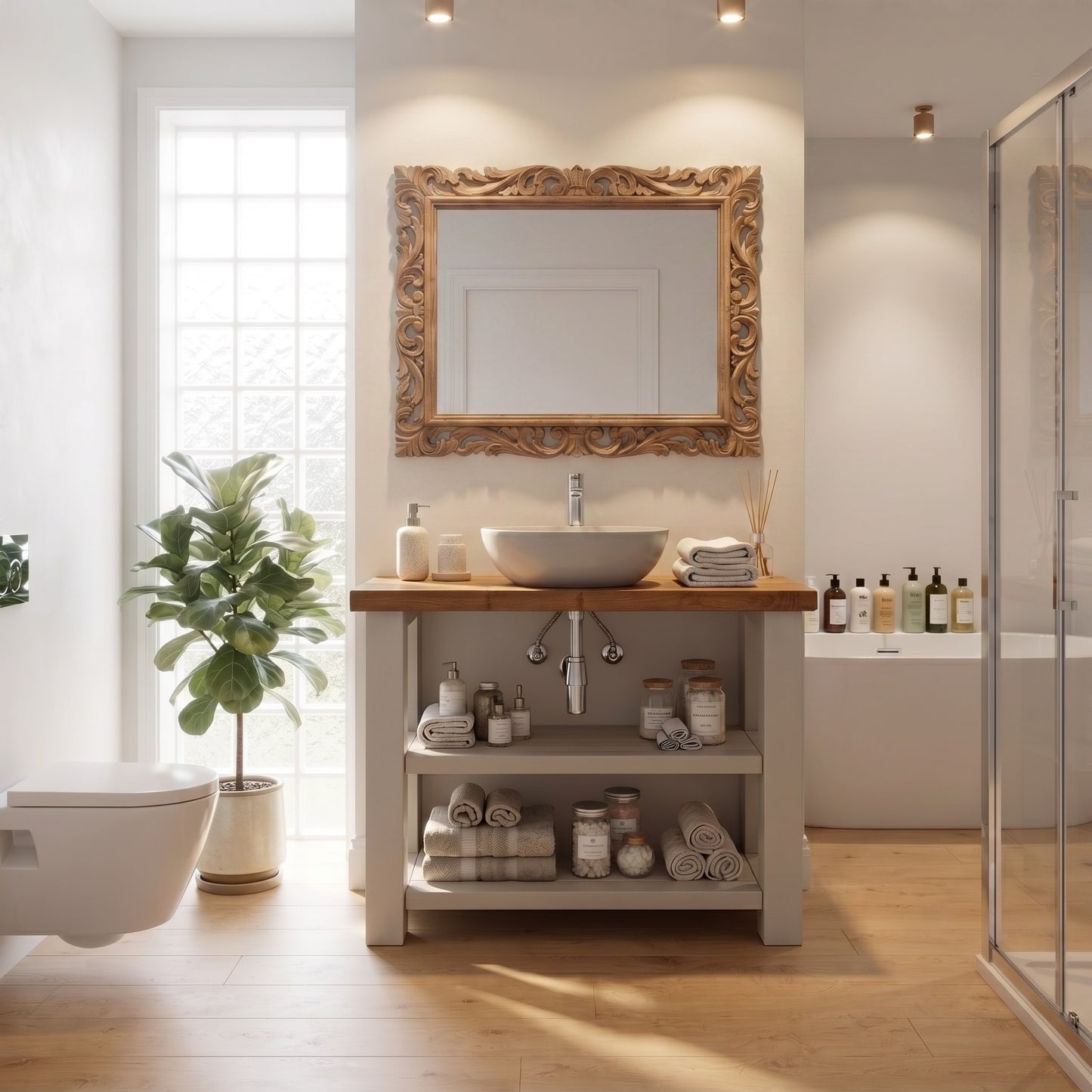 BRAMLEY Cashmere Colour Solid Wood Bathroom Vanity With Shelf